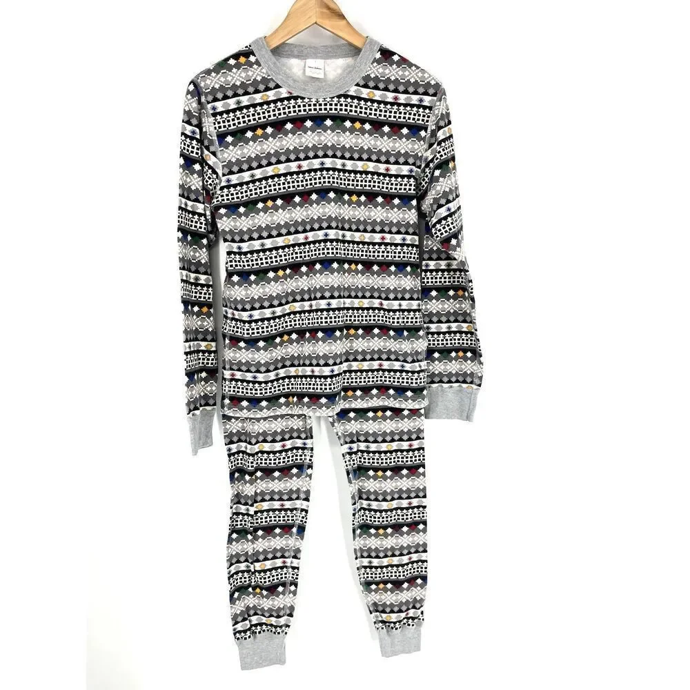 Hanna Andersson Pajama Set Small Womens Gray Storyteller Fair Isle Long John